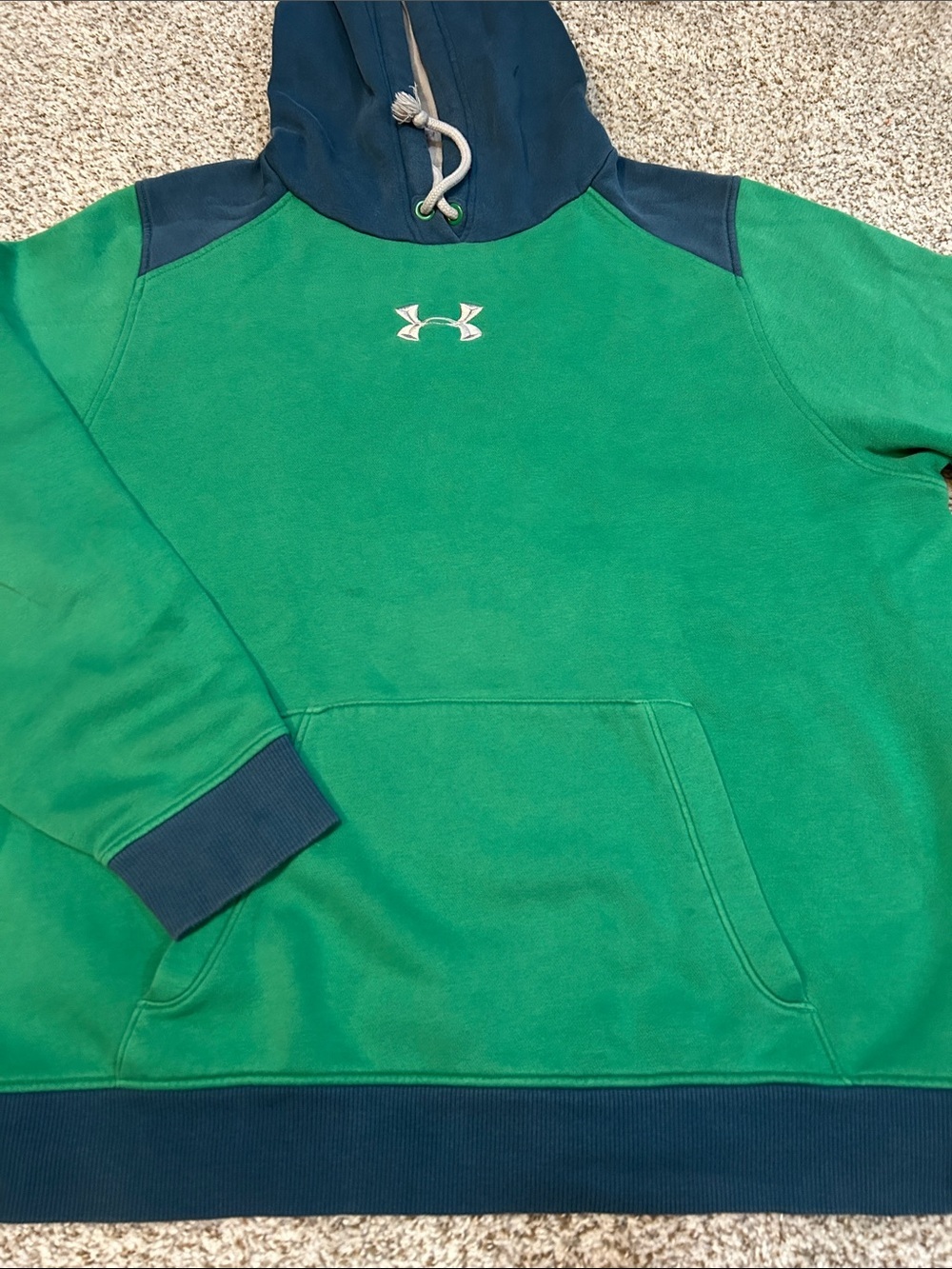 Under Armour Men's Green and Navy Crewneck Hoodie